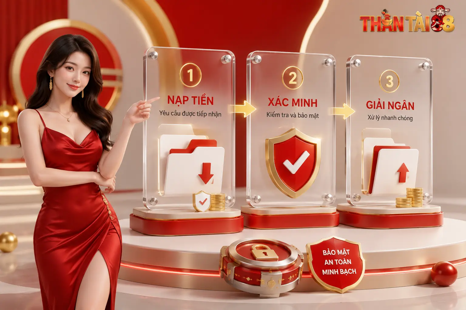 Quy trình nạp rút ThầnTài88 minh hoạ.
